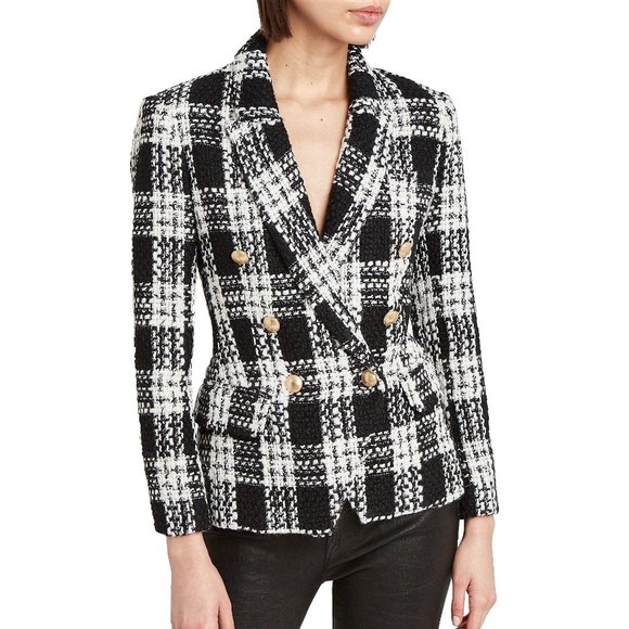 L'AGENCE Jackets & Blazers - L'Agence Blazer Black Kenzie White Houndstooth Double Breasted Plaid Jacket